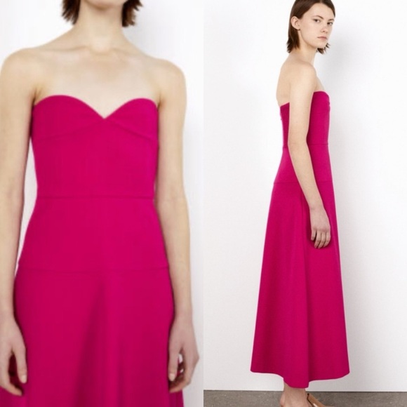 NWT ZARA Fuchsia Strapless Sweetheart Neckline Midi Dress L Blogger Favorite - Picture 2 of 14